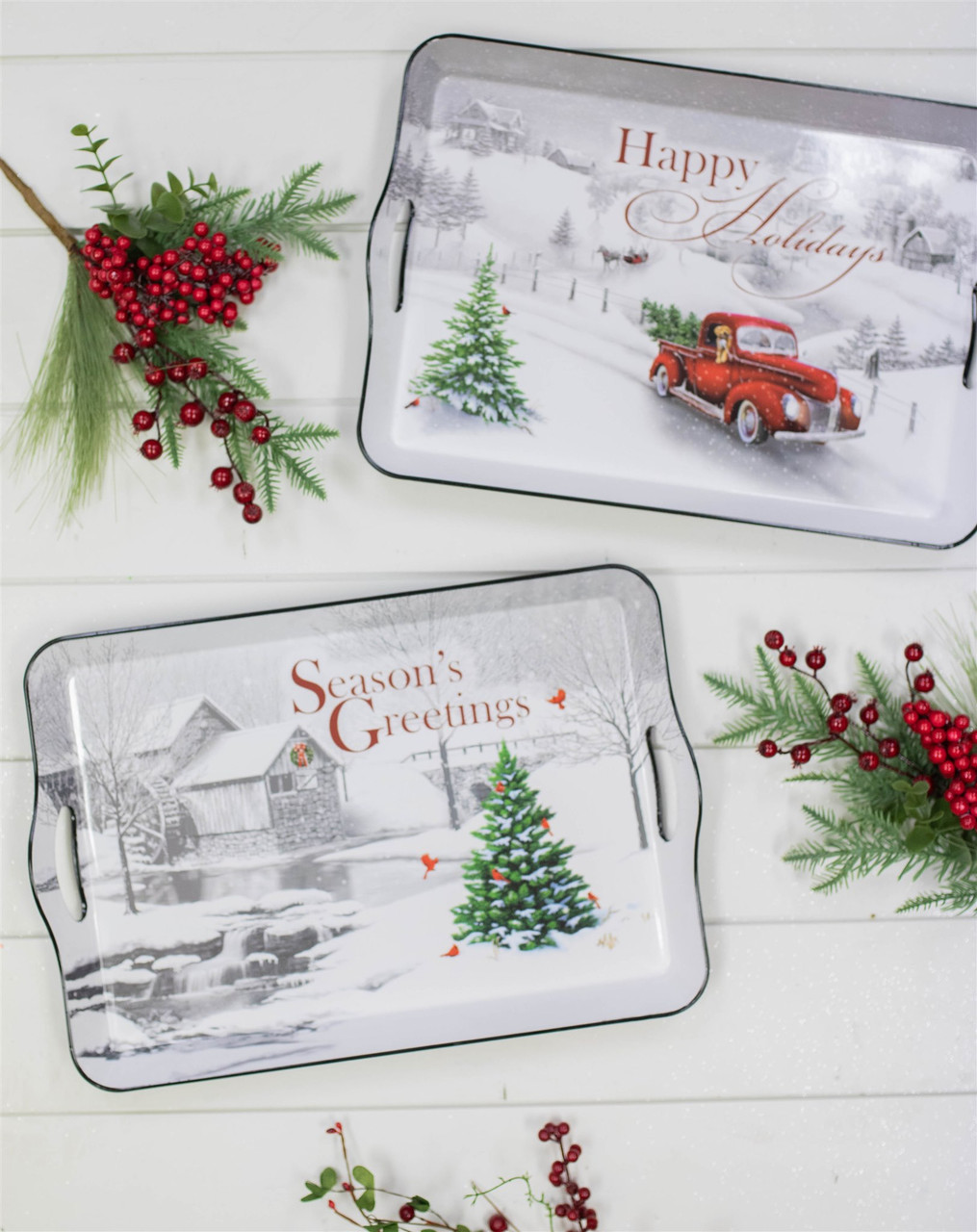 NEW 3 Pc Set of Farmhouse Red Truck & Plaid Christmas Kitchen