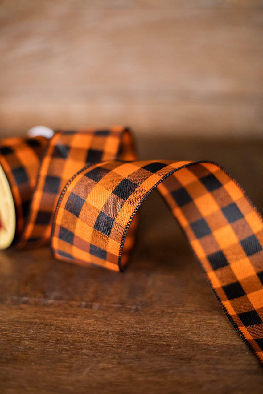 2.5” x 10 Yard Orange/Black Checkered Ribbon