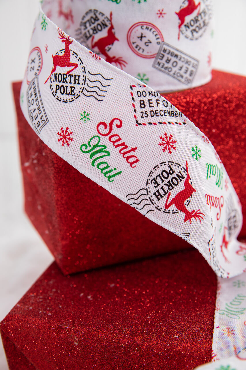 2.5 x 10 Yard North Pole Santa Mail Ribbon - Decorator's Warehouse