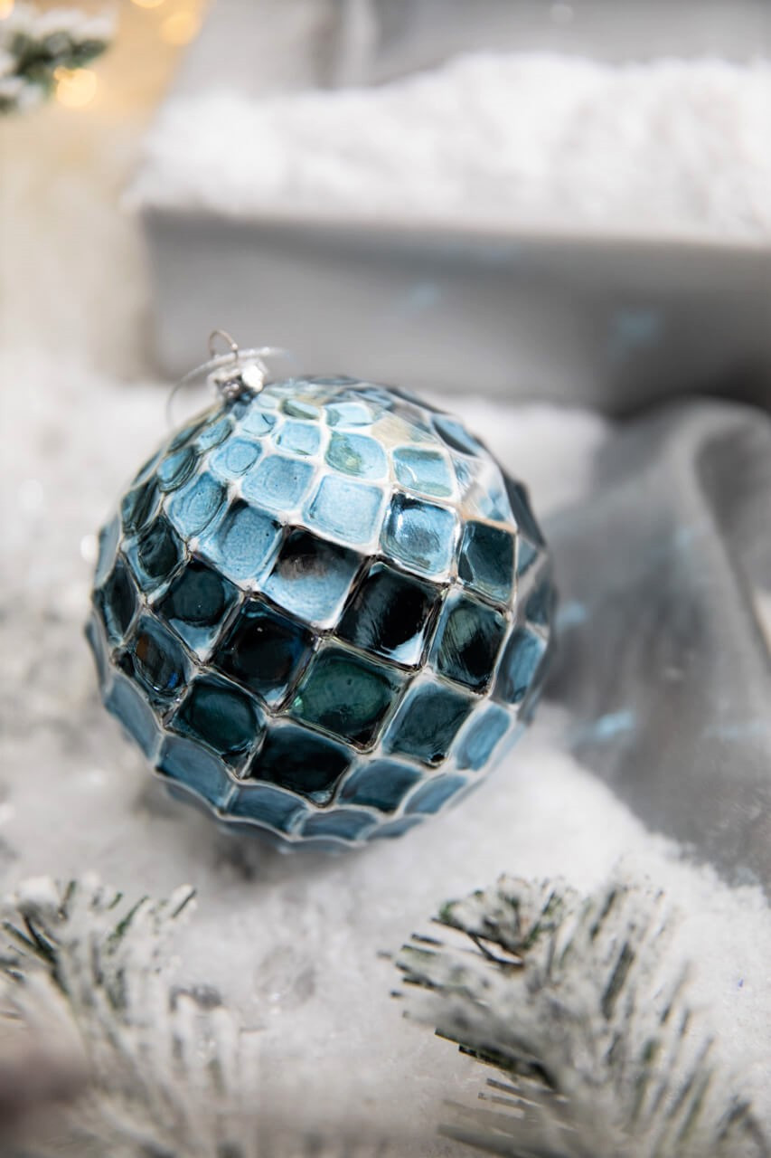 10 CM VP Glitter Plaid Ball Ornament - Box of 3 - Decorator's Warehouse