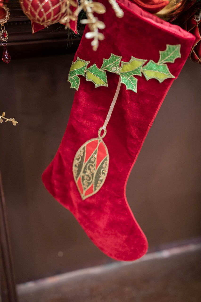 25 Velvet Hanging Ornaments Stocking - Decorator's Warehouse