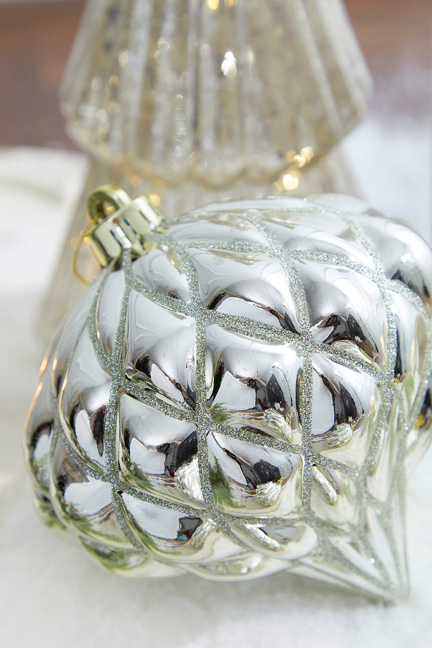 Champagne Silver Shiny Diamond Onion Finial Ornaments Set/2