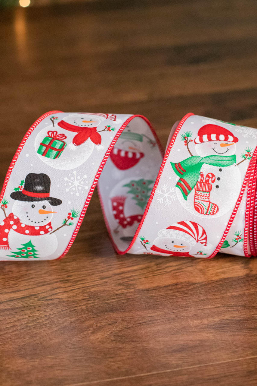 Christmas Ribbon, Snowman Wired Ribbon for Bows, 10 Yards , 2.5 Wide, Gift  Wrapping Ribbon, Wreath Accessories, Ribbon for Wreath, White 