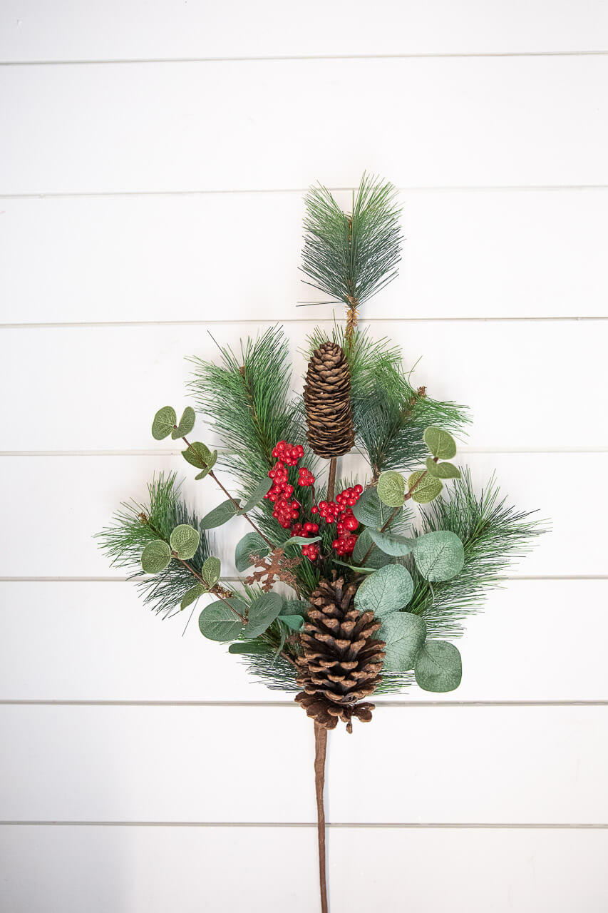 Artificial Pine Fir and Berry Spray, Christmas Greenery