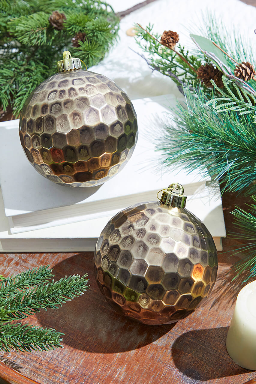 12CM Hammered Antique Ball Ornament, Box Of 2