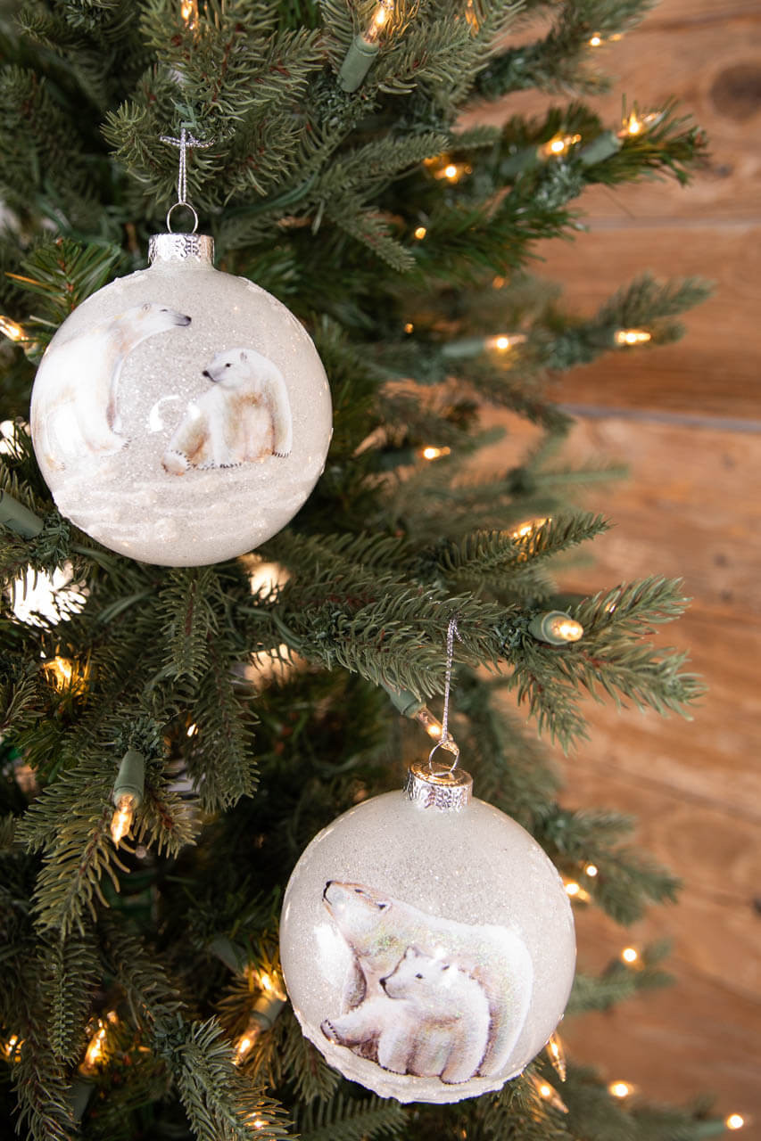 4” Glass Polar Bear Ornament - Rustic Christmas Tree Ornaments