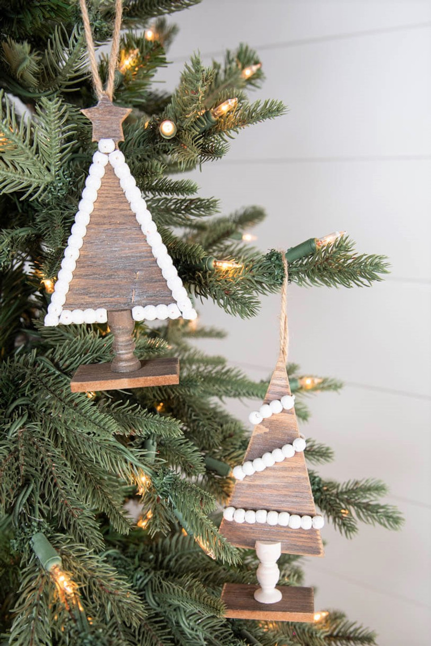 6” Christmas Tree W/ Beads Ornament - Rustic Christmas Tree Ornaments