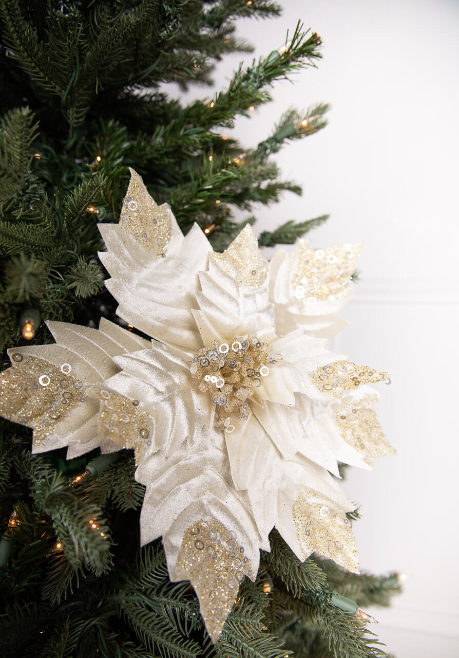 24” Poinsettia Stem - Ivory and Gold - Decorator's Warehouse