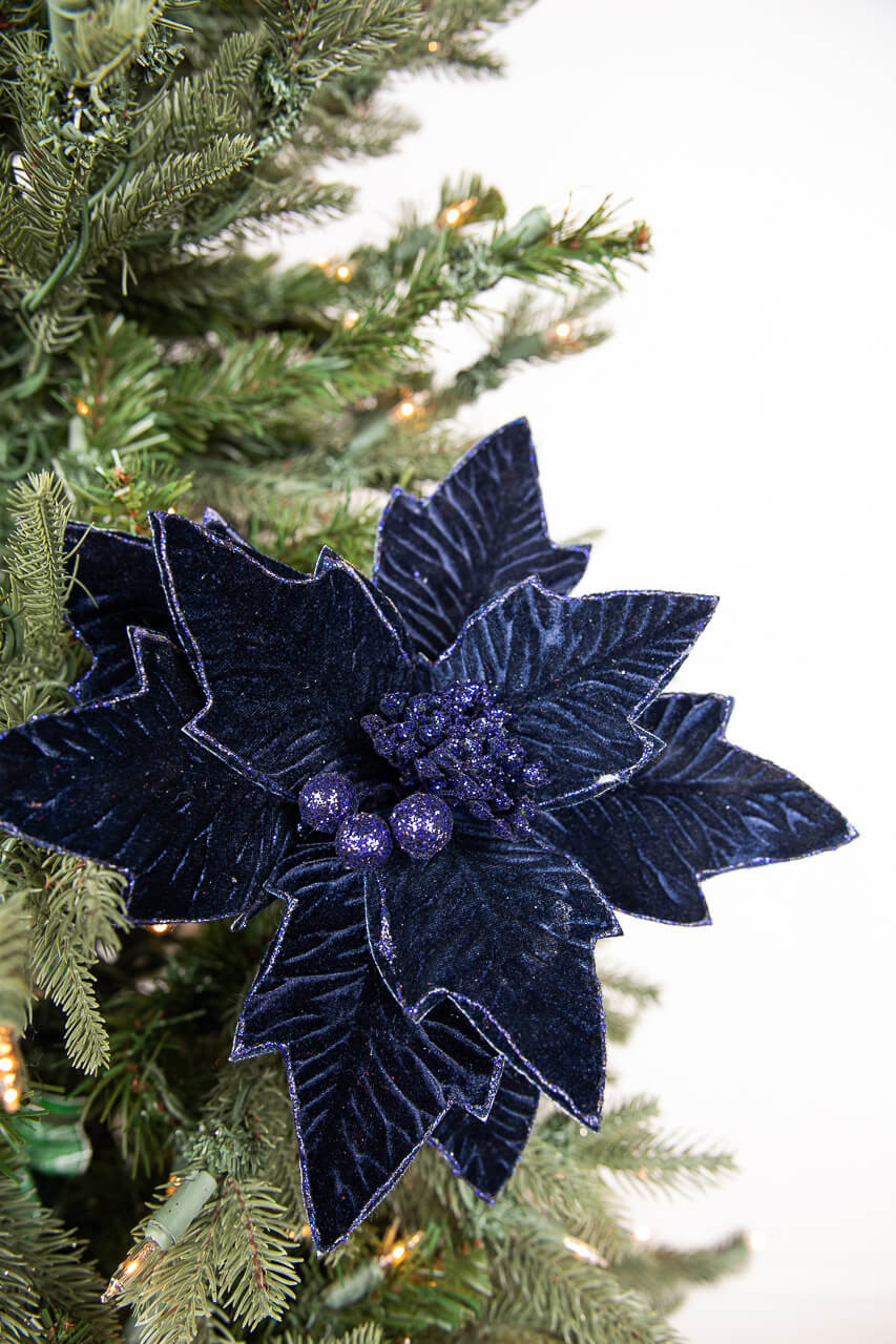 24” Poinsettia Stem - Midnight Blue - Decorator\'s Warehouse