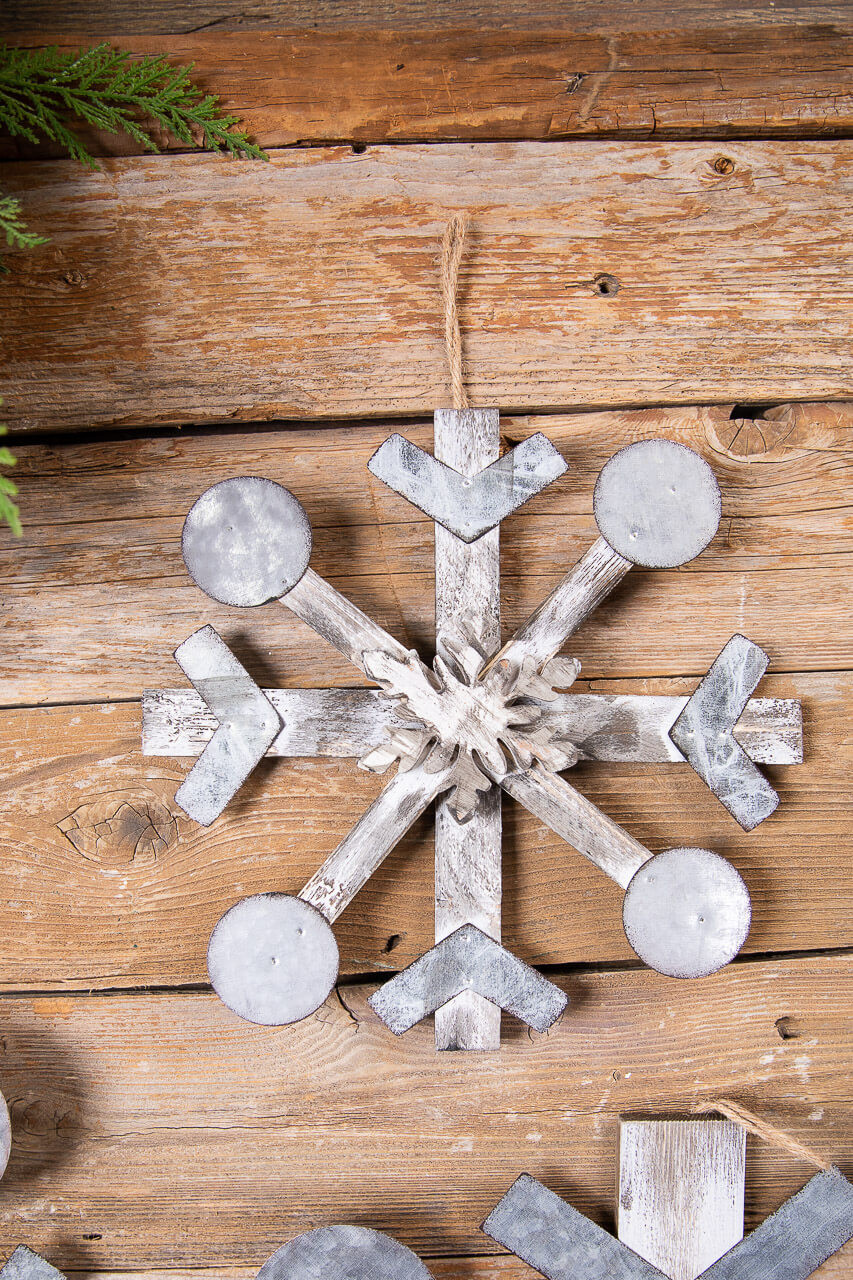 13” Wood Metal Snowflake Ornament - Small