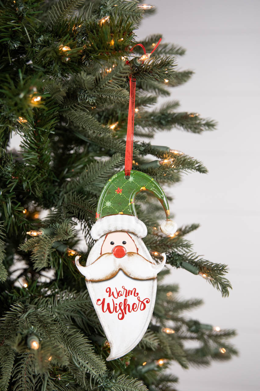 8” Metal Holiday Santa Ornament with Ribbon