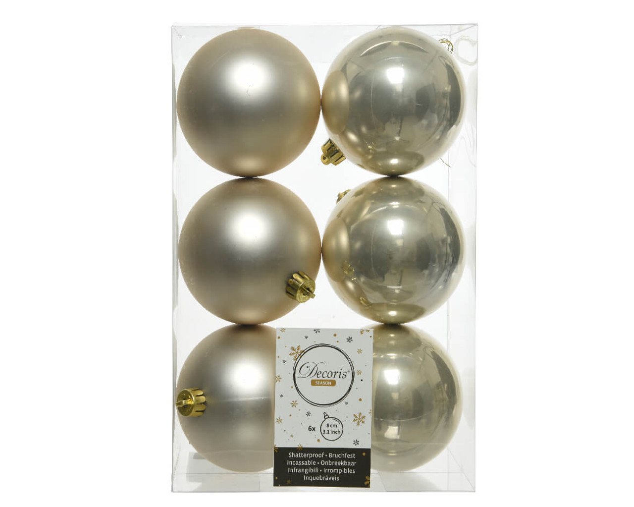 2 5/8 (67mm) Ball Ornaments, Silver Caps, Pearl Icelock, 6/Box