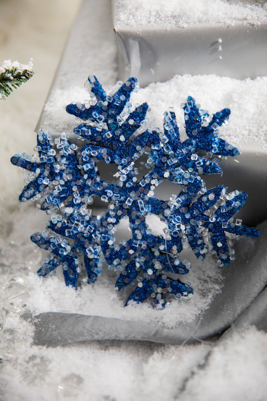 6” Iced Glitter Snowflake Christmas Ornament - Blue