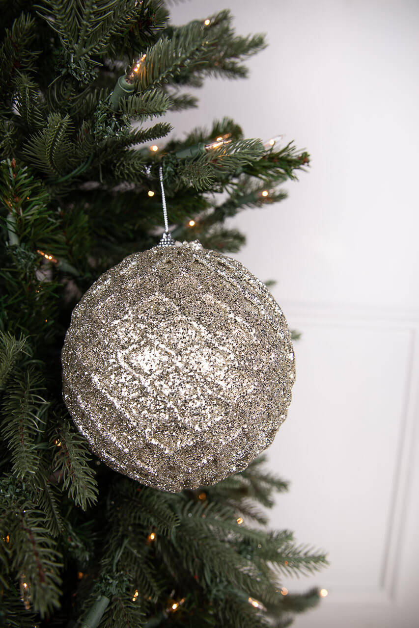6” Glittered 2 Tone Silver/White Net Ball Christmas Ornament