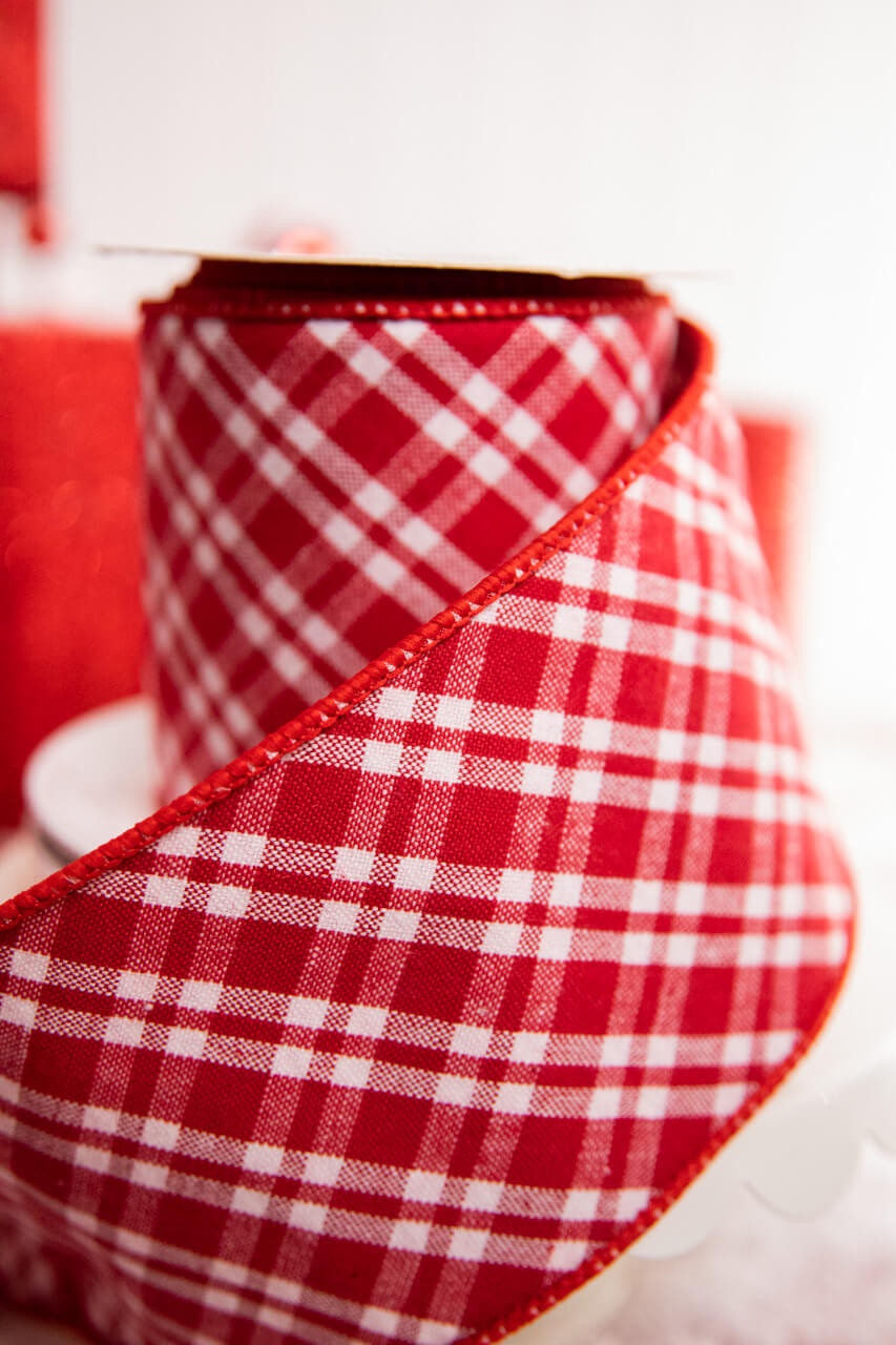 Red & White Double Sided Wired Ribbon