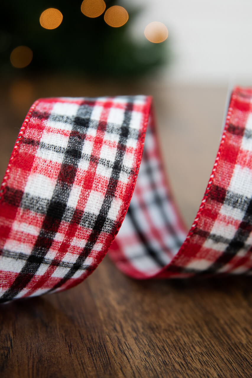 10 Yards - 1.5 Wired Red, Black, and White Cross Plaid Ribbon –  foxwreathsupplies