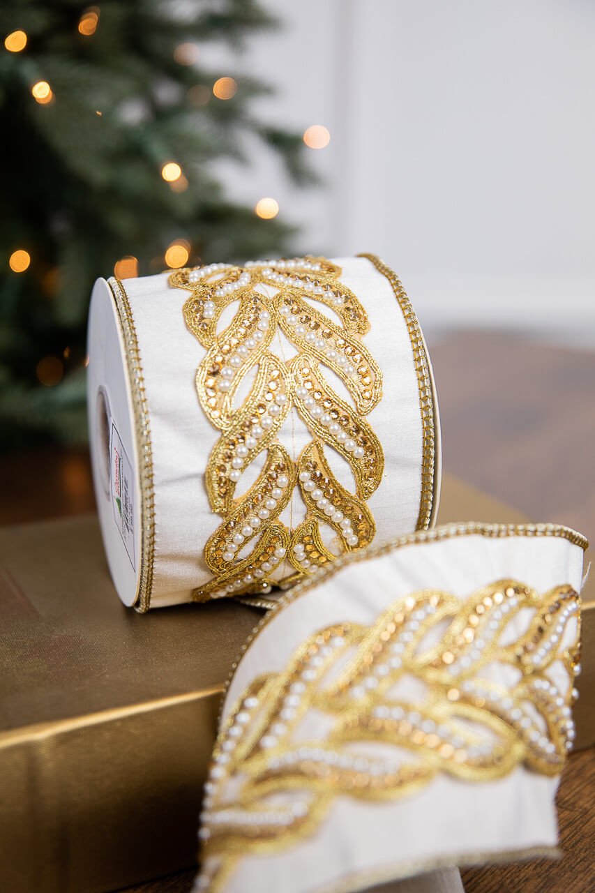 Ivory Dupion Ribbon With Pearl Braided Center – Blanc Box