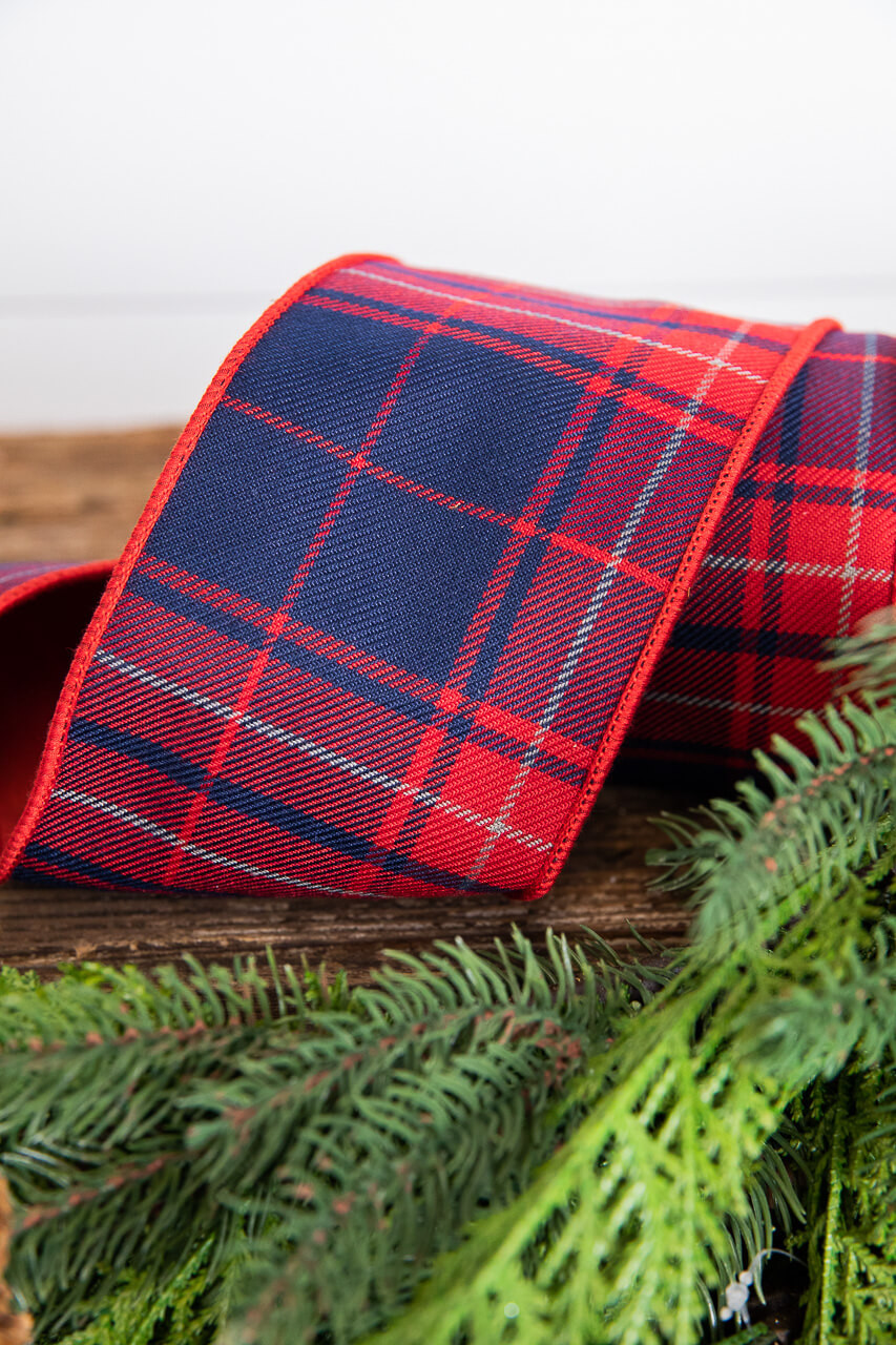 4 x 5 Yard Plaid Checks Tafetta DBL Fused Ribbon - Red/Black - Farmhouse  Christmas Ribbon