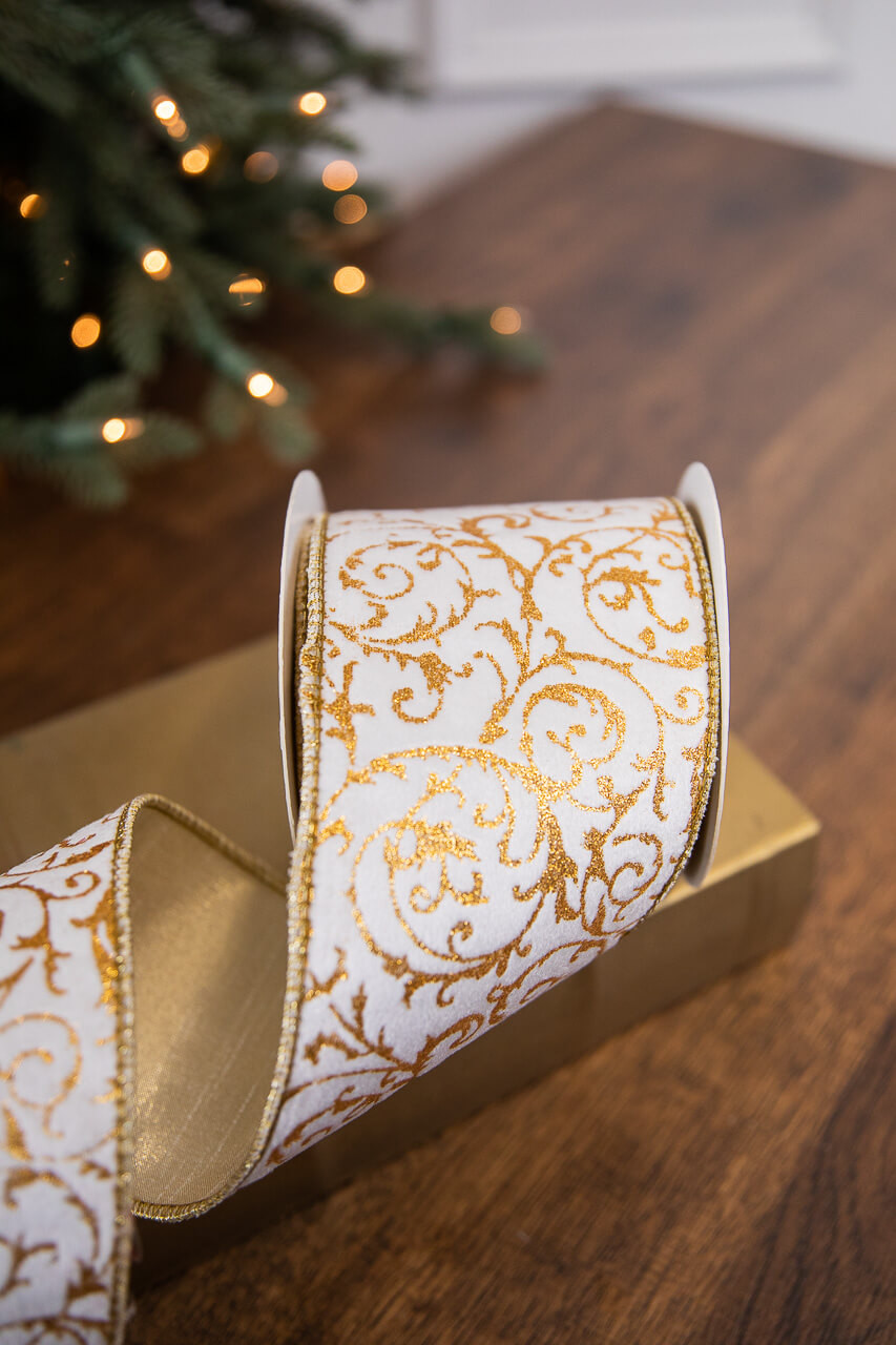 4 Silver and Gold Metallic Filigree Dupioni Wired Ribbon, Christmas R –  Joycie Lane Designs