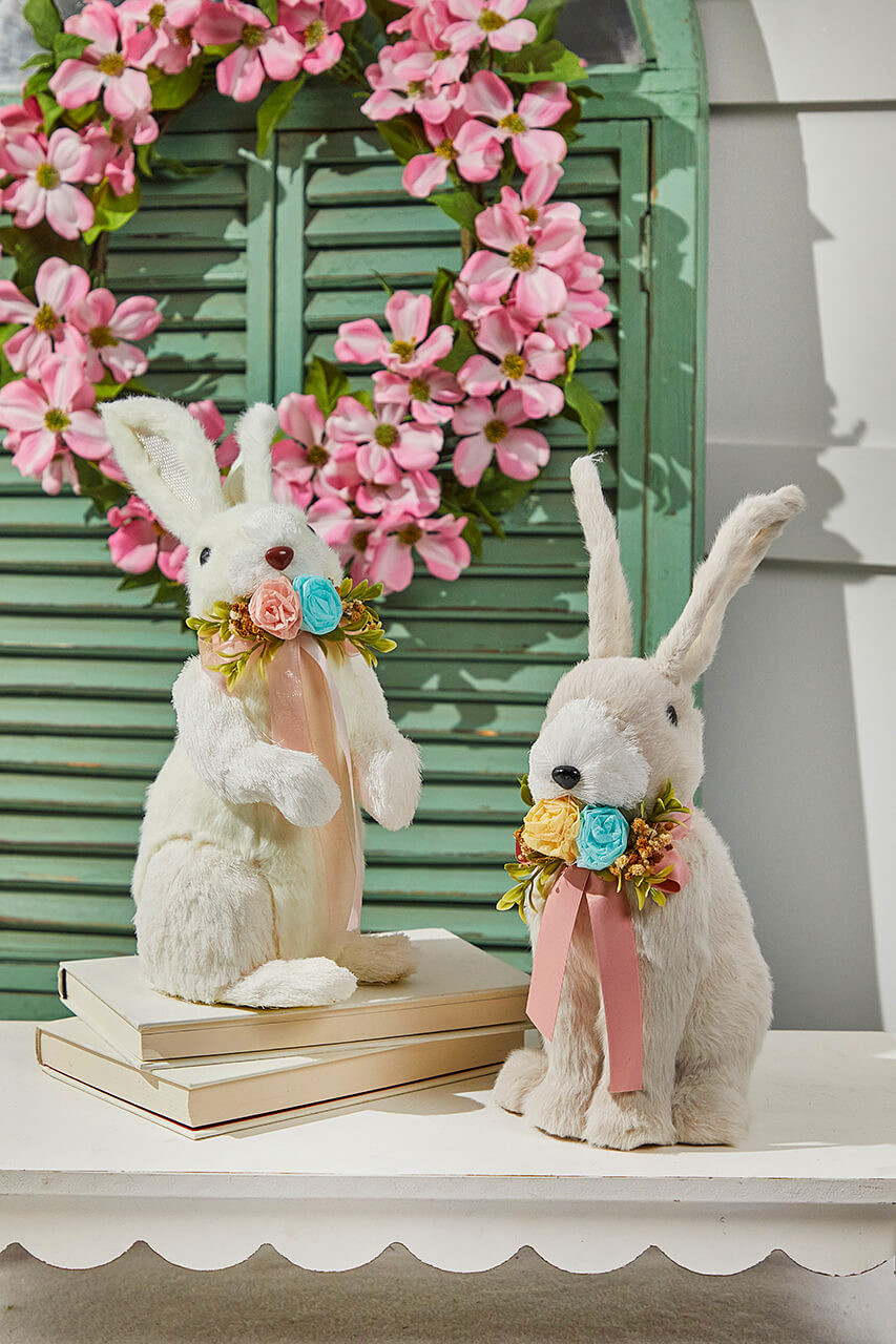 White Resin Bunny Spring Wreath Figurine