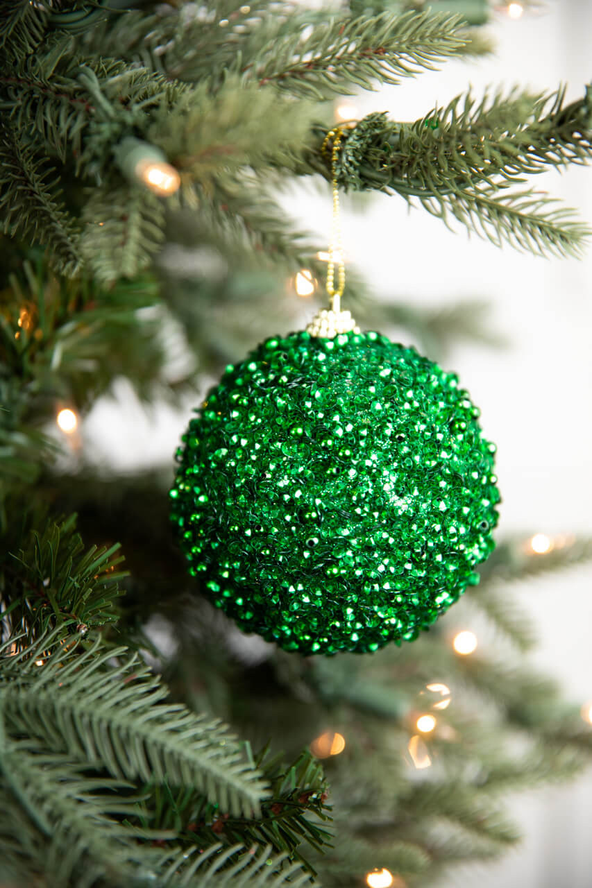 3.5 Glitter Ball Ornament - Red - Decorator's Warehouse