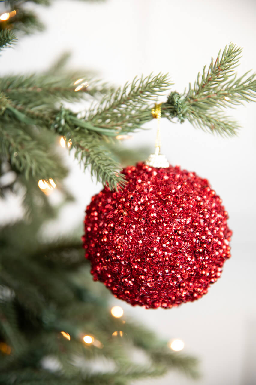 3.5 Glitter Ball Ornament - Red - Decorator's Warehouse