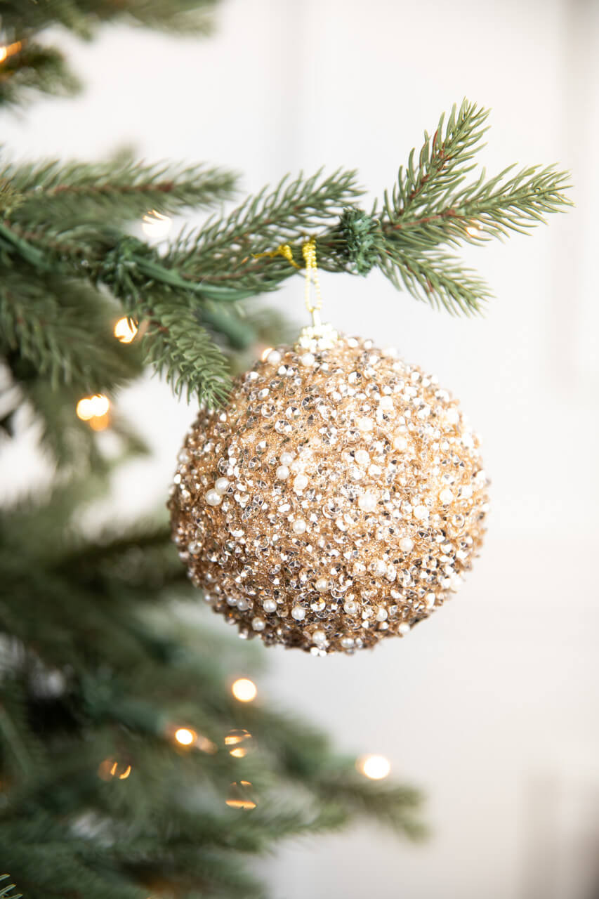 3.5" Glitter Ball Ornament Champagne Decorator's Warehouse