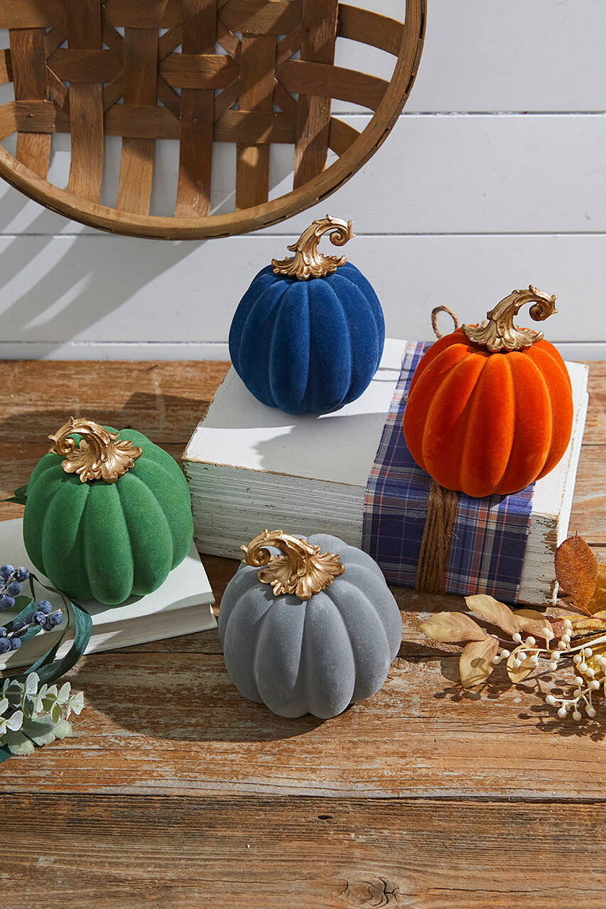 6" Resin & Felt Harvest Pumpkin - Thumbnail 3