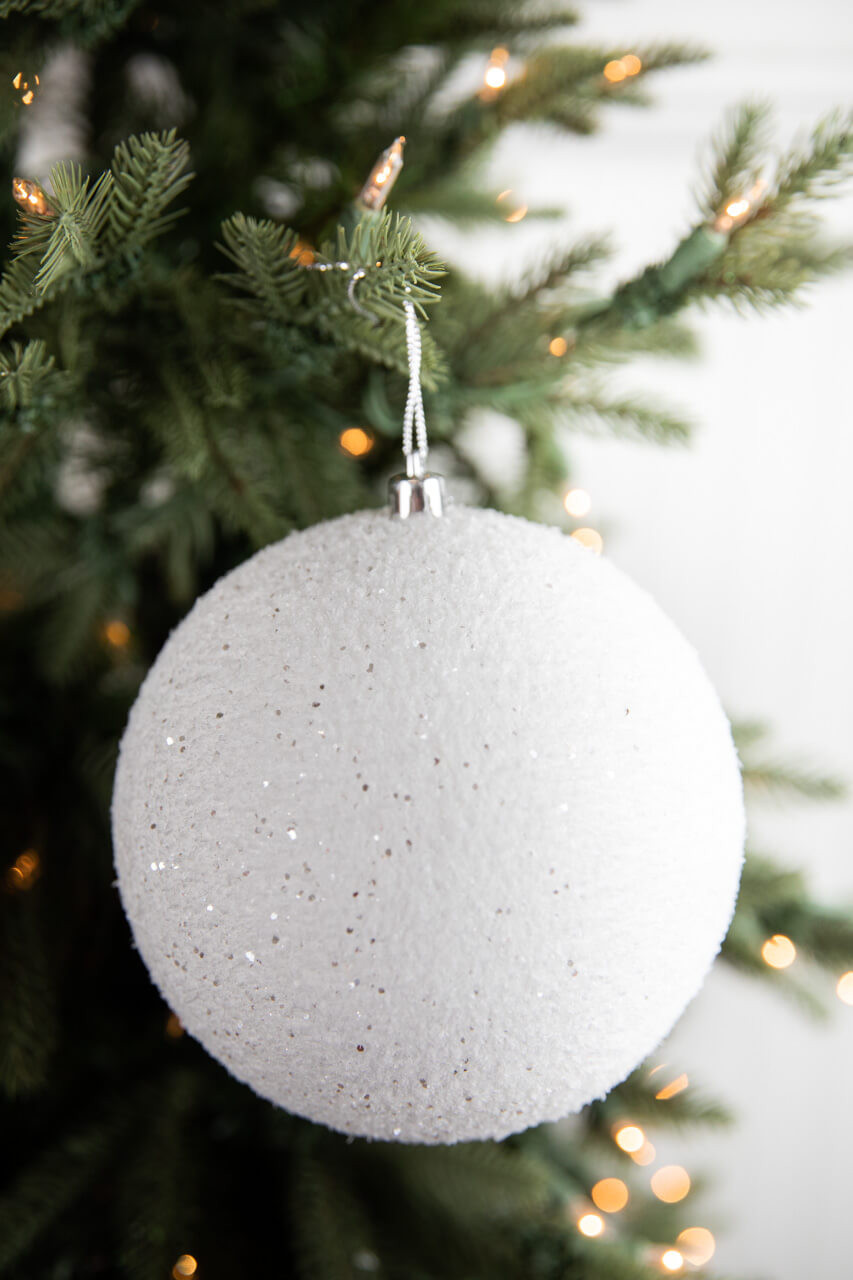 5 Frosted White Christmas Ball Ornaments - Set of 6 - Decorator's