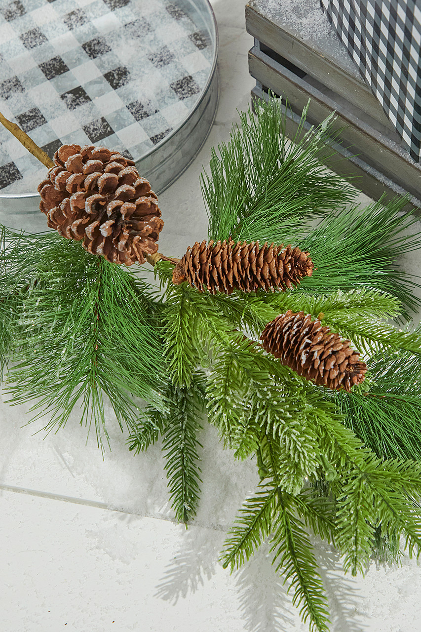 Pinecone Spray White With Silver Glitter Tips - 21 Inch From RAZ