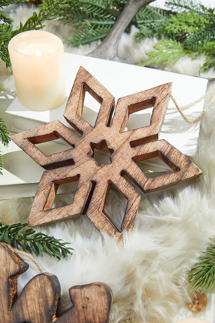 12” Wood Snowflake Ornament with Iron Accent - Decorator's Warehouse