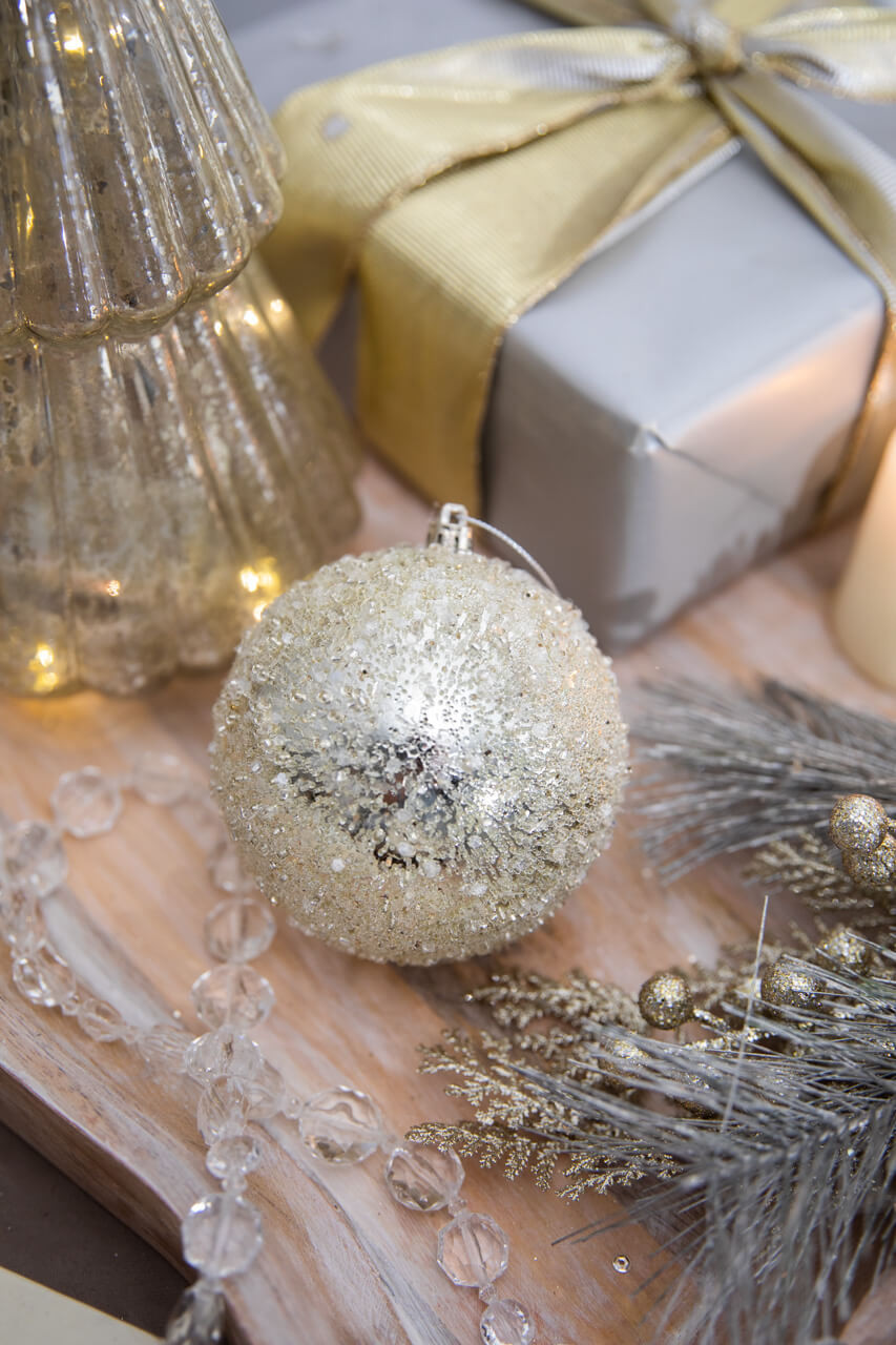 5 Frosted White Christmas Ball Ornaments - Set of 6 - Decorator's Warehouse