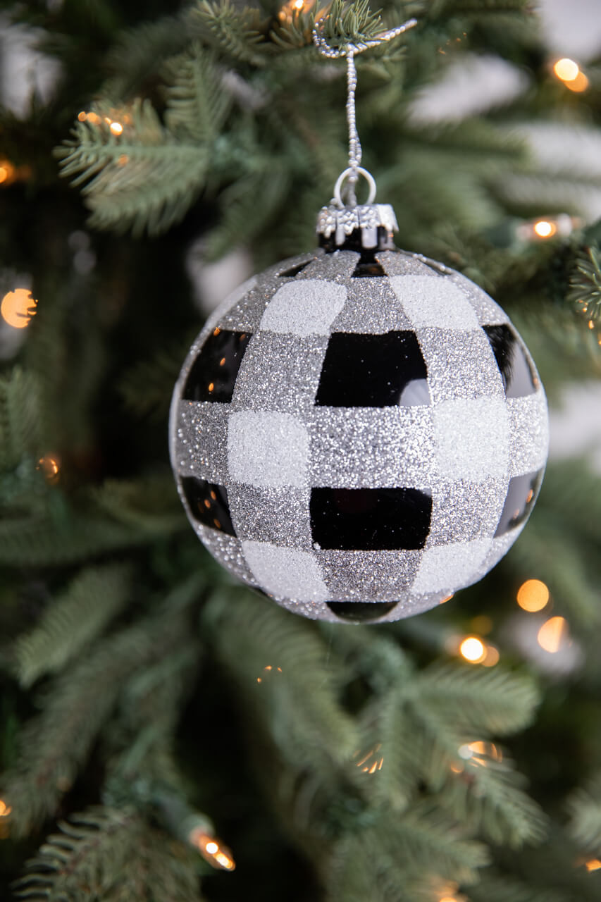 4” Glass Black and White Buffalo Check Ornament - Decorator's