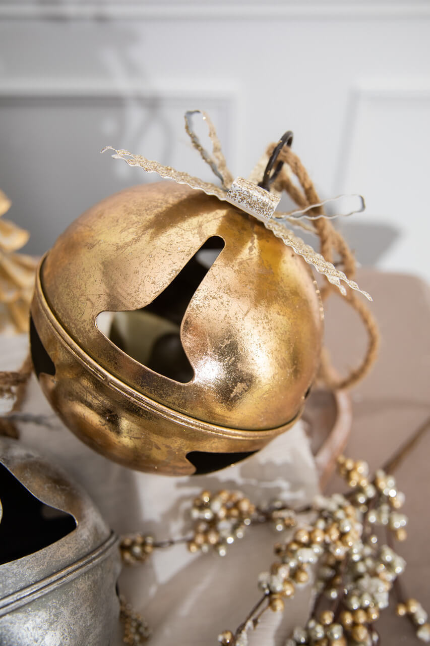 7 x 9” Antique Finish Metal Jingle Bell Ornament