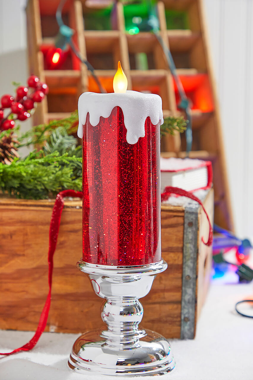 13” Red Shimmer Water Candle