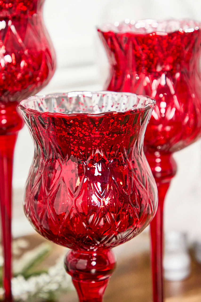 Red Mercury Glass Candle Holders - Set of 3 - Decorator's Warehouse
