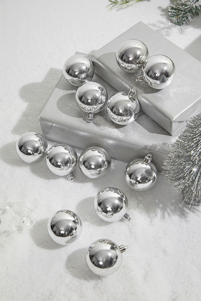 2” Shiny Silver Ball Ornaments Set of 12 Decorator's Warehouse