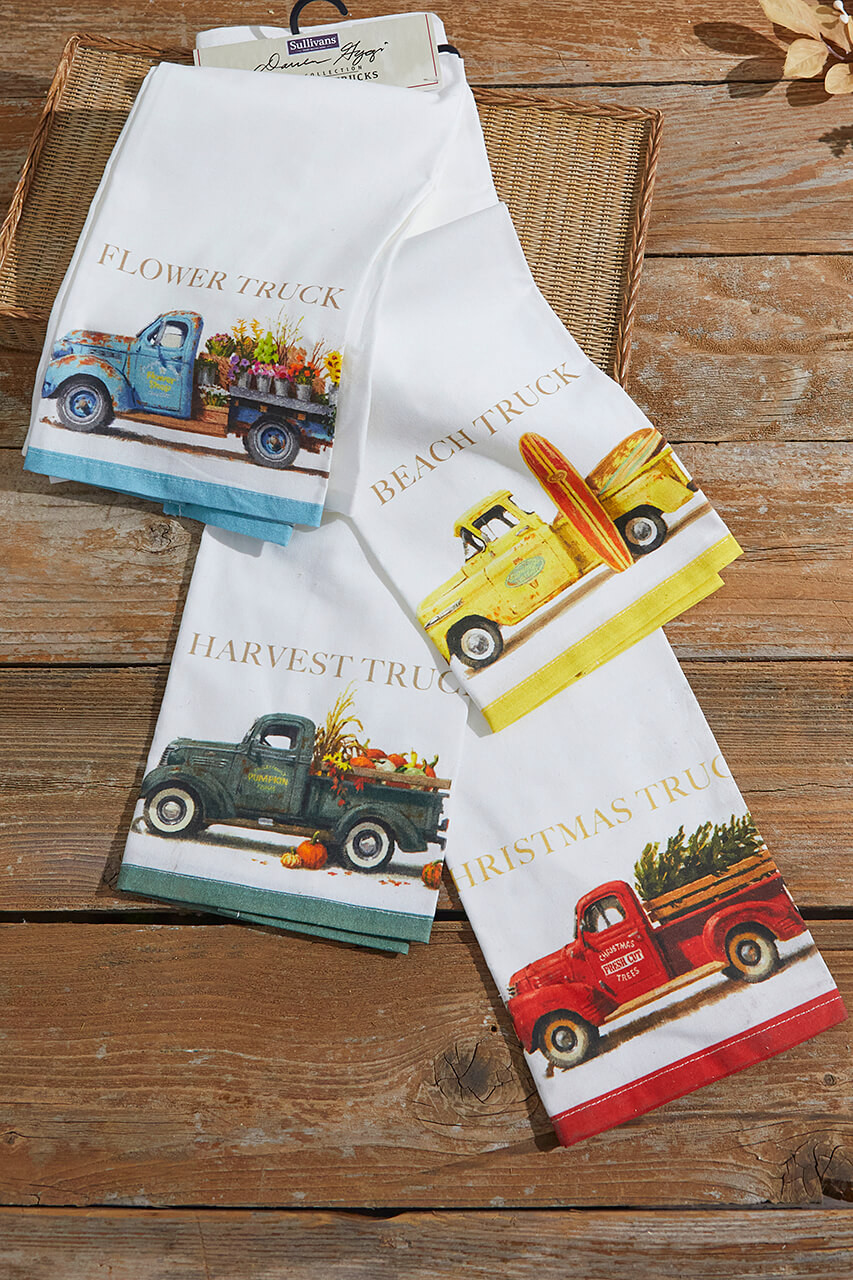 28” x 28” Seasonal Trucks Tea Towel - Set of 4 - Decorator's Warehouse