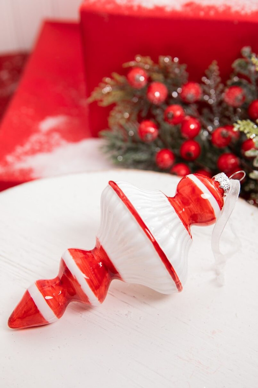 7” Red & White Top Glass Ornament - Decorator's Warehouse