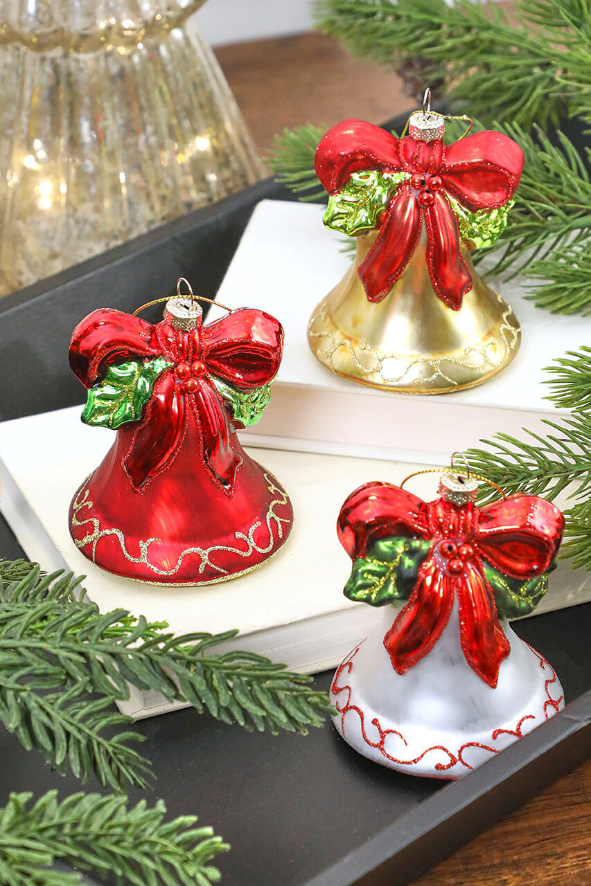 4” Christmas Glass Bell Ornament - Decorator's Warehouse