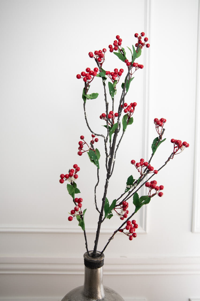 White Christmas Berries/Berry Stems w. Pine Branches & Artificial