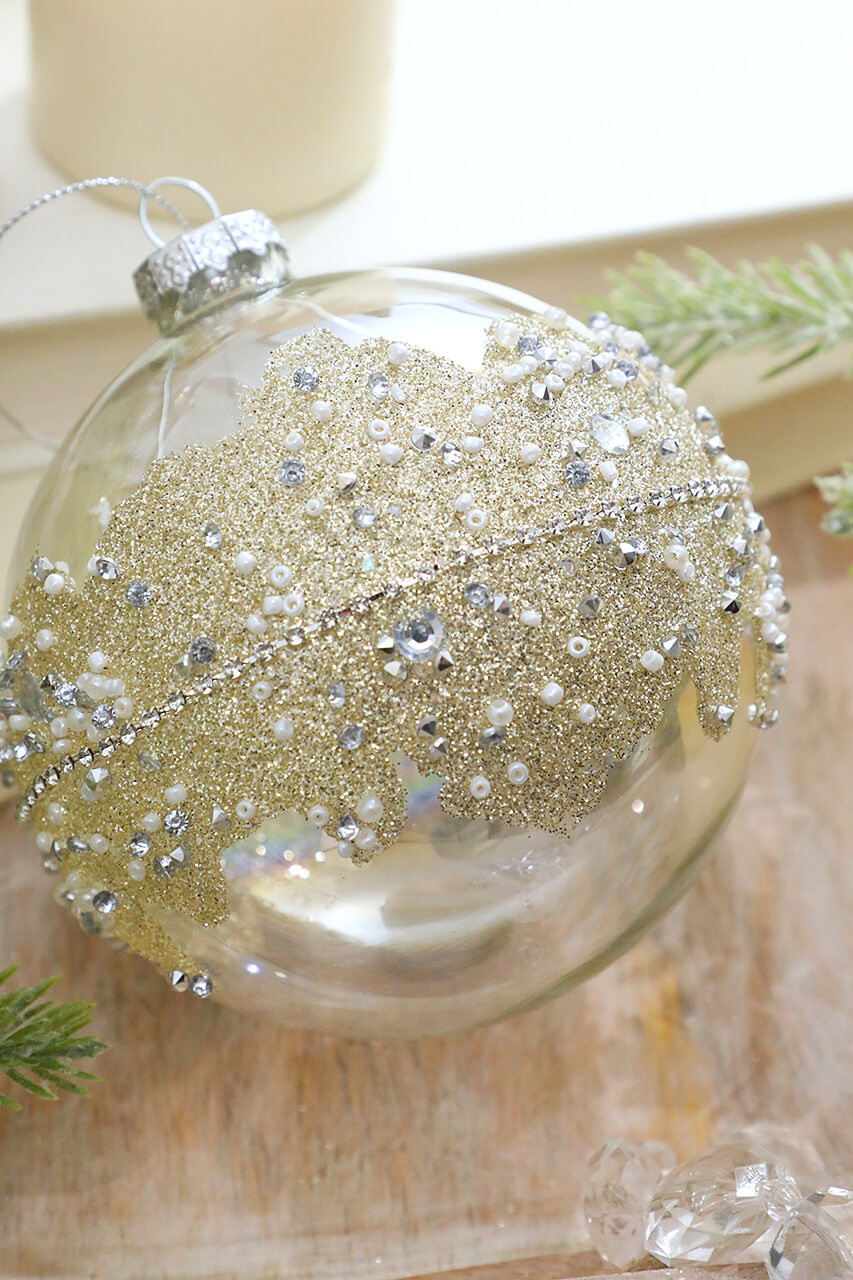 4” Glass Glitter Pearl Ball Ornament