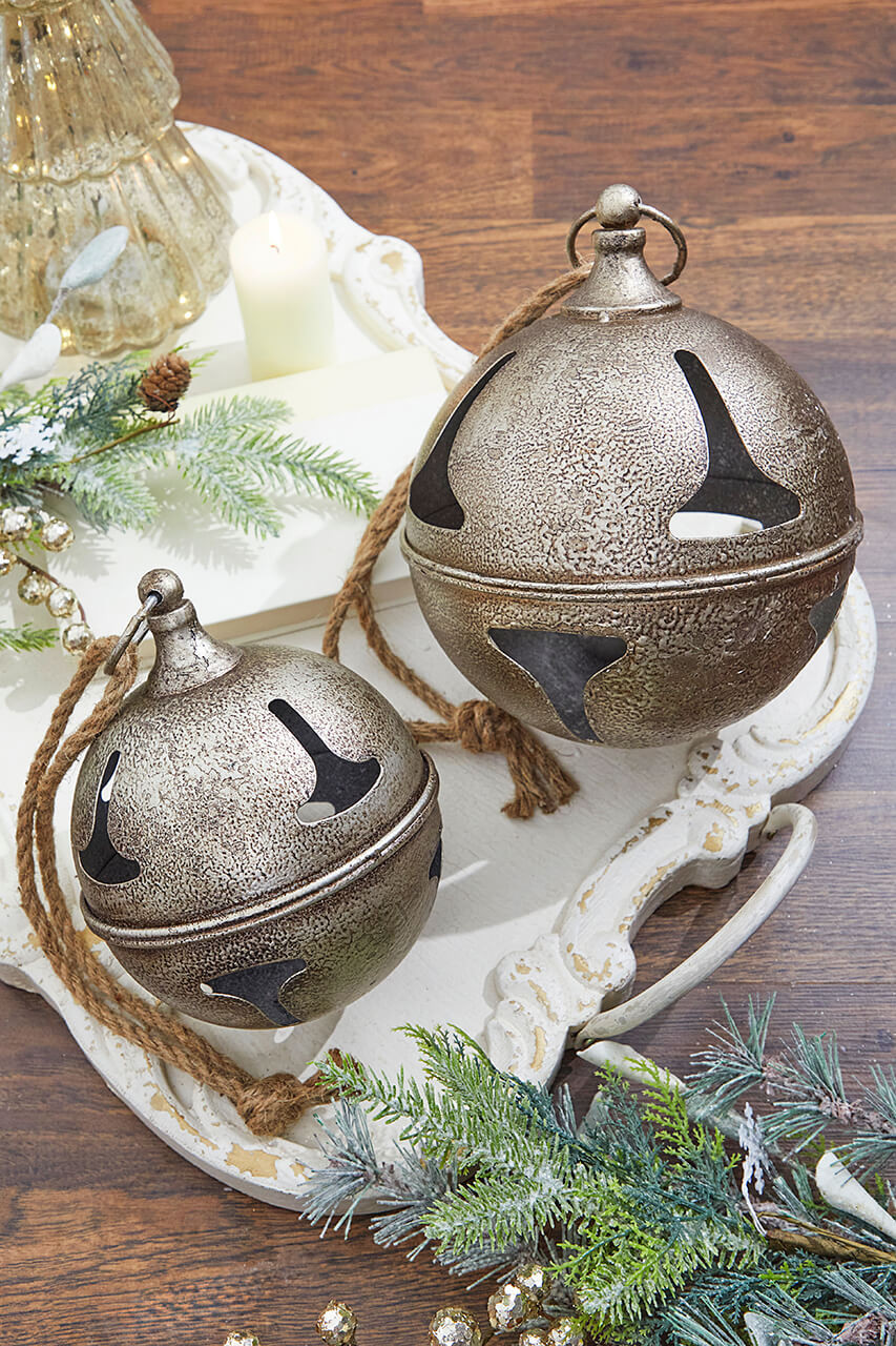 6” Galvanized Bells With Country Check Bow Christmas Ornaments -  Decorator's Warehouse