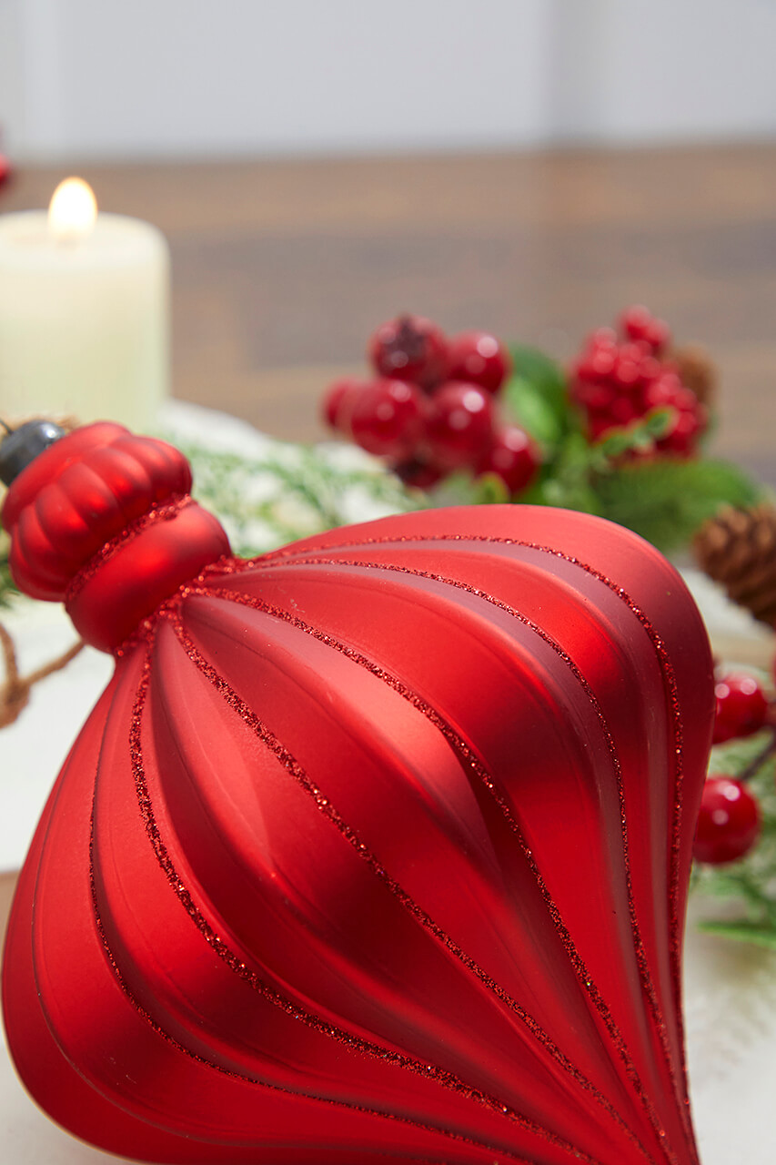 7" Red Glitter Onion Finial Ornament