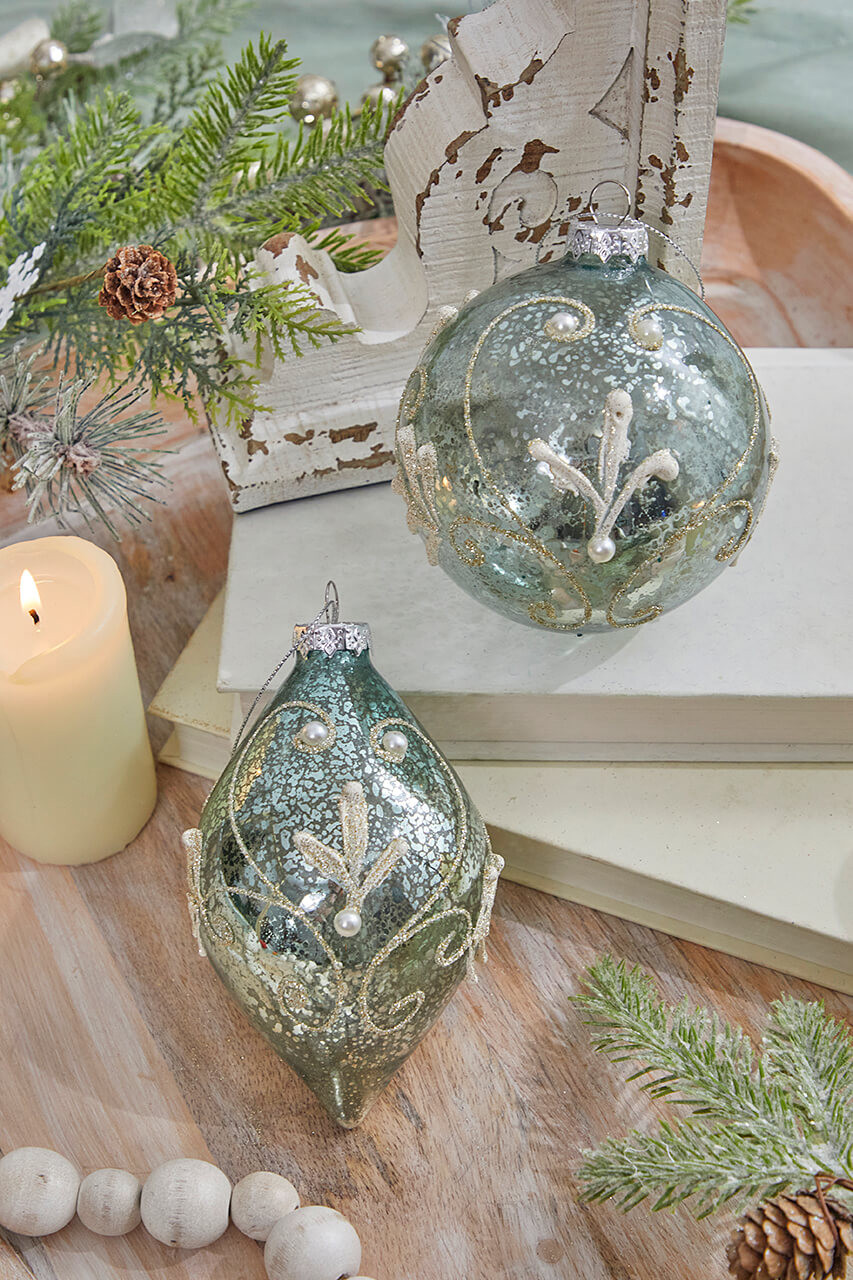 4” Glass Glitter Pearl Ball Ornament - Decorator's Warehouse