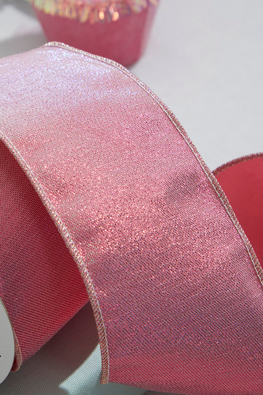 Blush Pink Satin Radiance Ribbon with Gold Shimmer - By the Yard