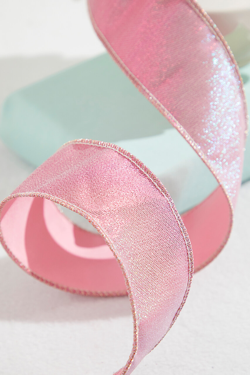 5 Yards 3/8 Pink or Clear Lamé Iridescent Ribbon, for Wedding