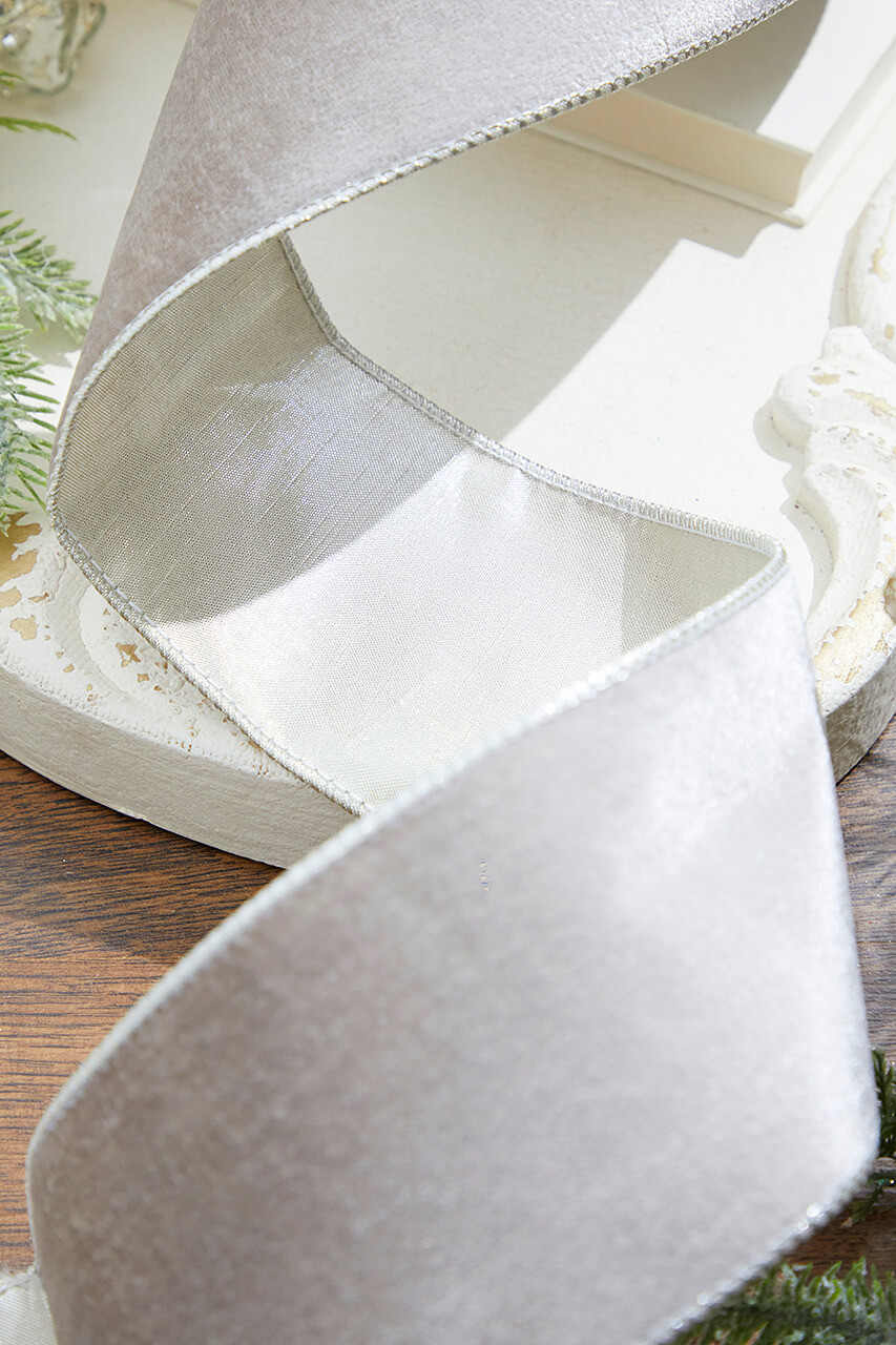 4” x 10 Yard Platinum Crown Velvet Metallic Back Ribbon