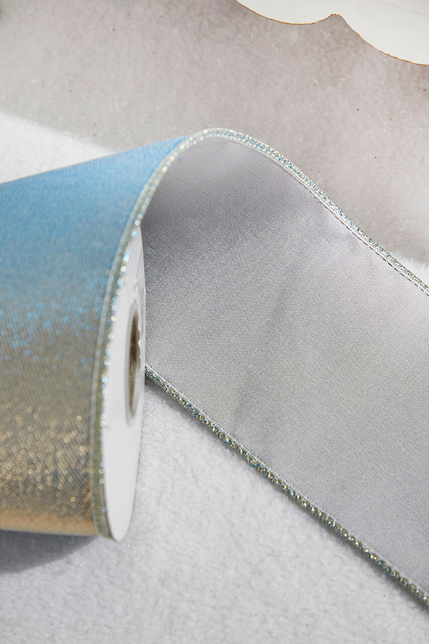 4” x 5 Yard Blue Splash W/ Fused Tissue Back Ribbon - Decorator's