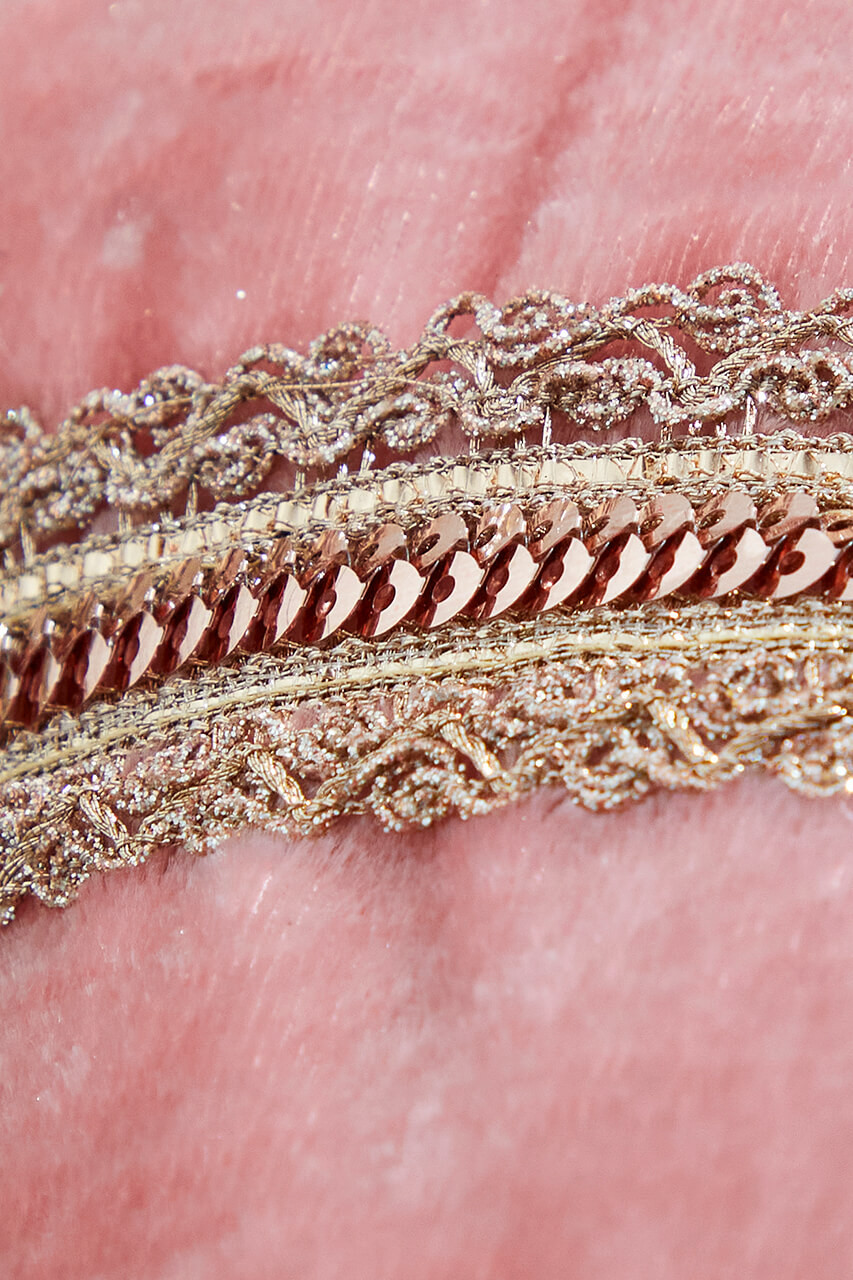 4” x 5 Yard Gold Trim On Pink Velvet Ribbon - Decorator's